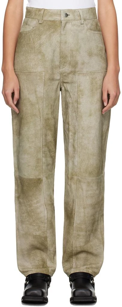 REMAIN Taupe Relaxed-Fit Leather Pants 1