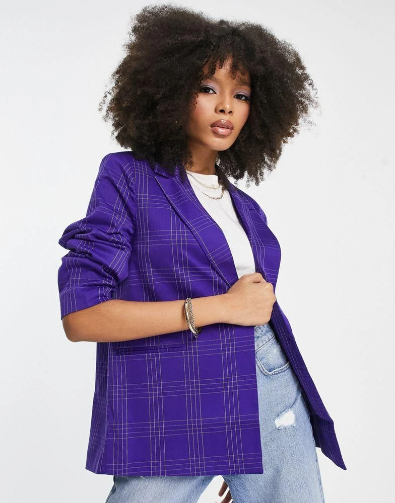 Pieces Pieces oversized blazer co-ord in purple check 1