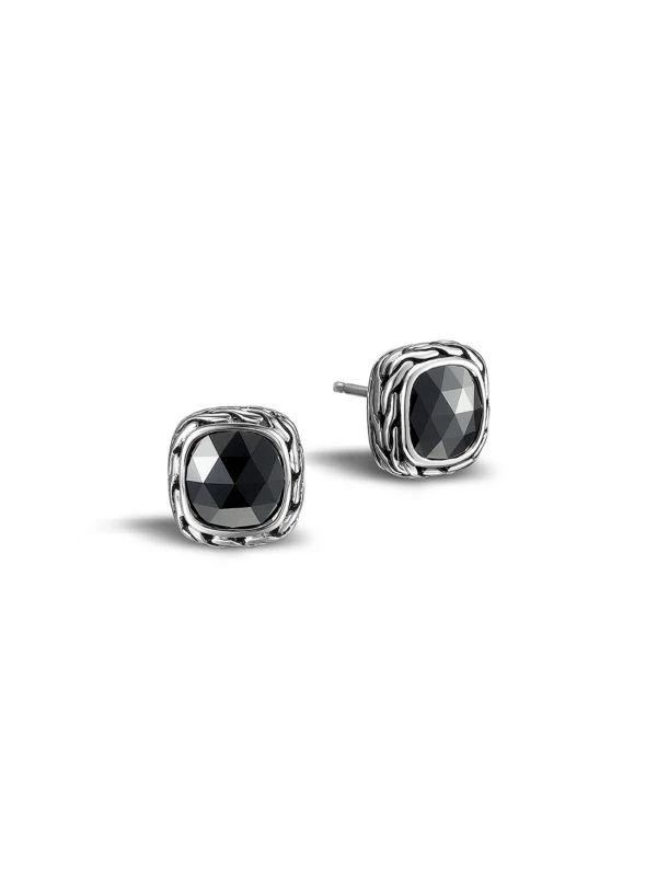John Hardy Classic Chain Sterling Silver & Black Chalcedony Stud Earrings 1