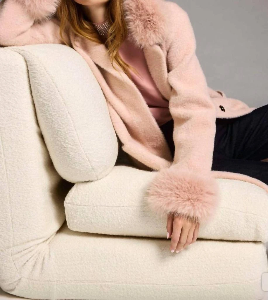 JOSEPH RIBKOFF Joseph Ribkoff - Feather Yarn And Faux Fur Sweater Coat 4