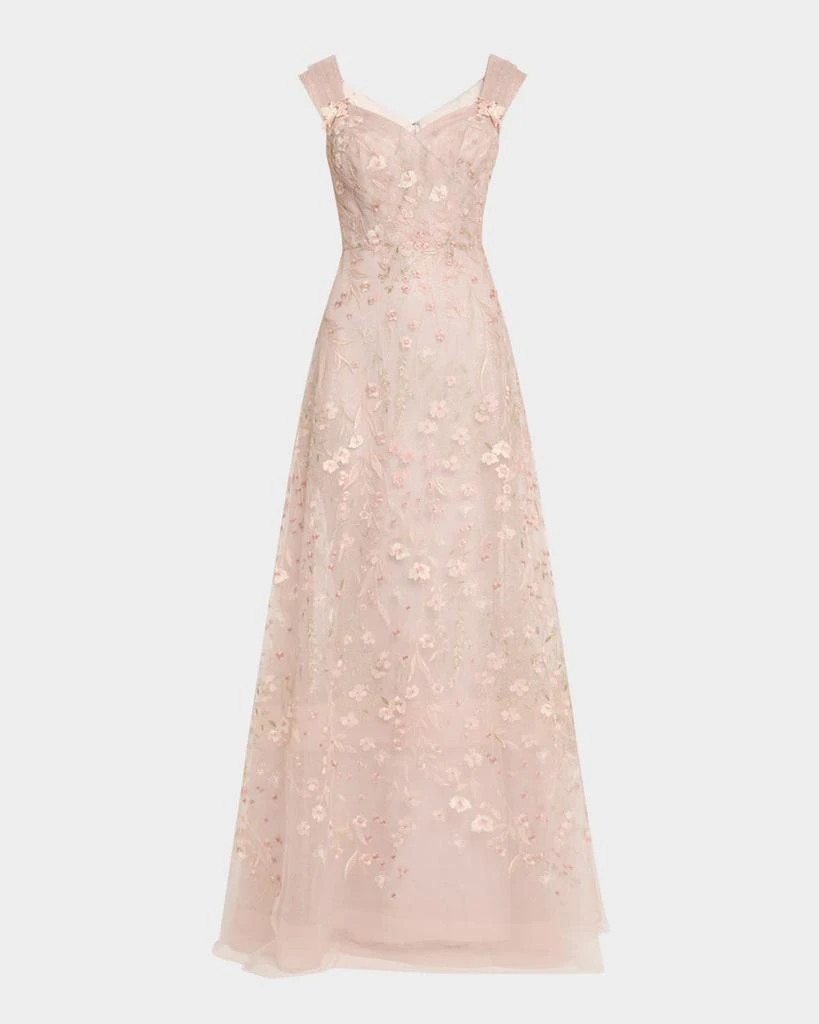 Teri Jon Floral-Embroidered Tulle Gown 1