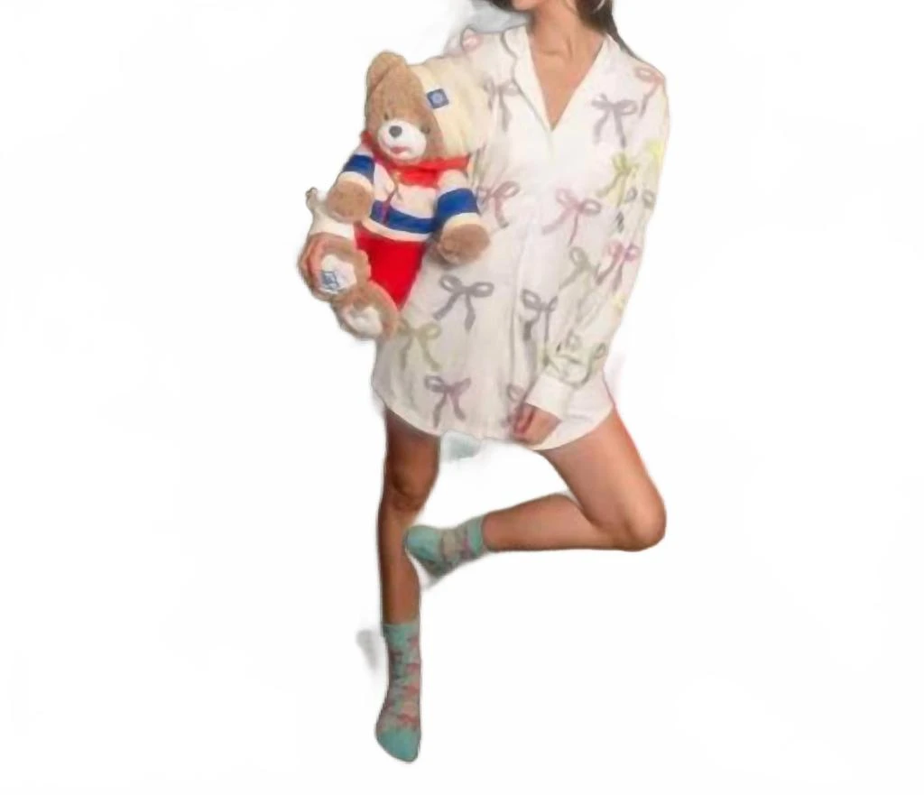 QUEEN OF SPARKLES Multi Rhinestone Rainbow Pajama Dress In White 4