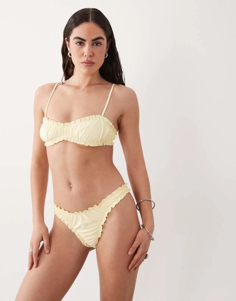 Miss Selfridge Miss Selfridge ruched frill bikini top in buttermilk 3
