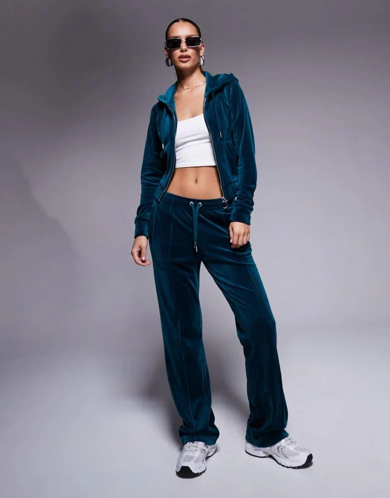 Juicy Couture Juicy Couture velour zip through hoodie exclusive to ASOS co-ord in deep teal 2