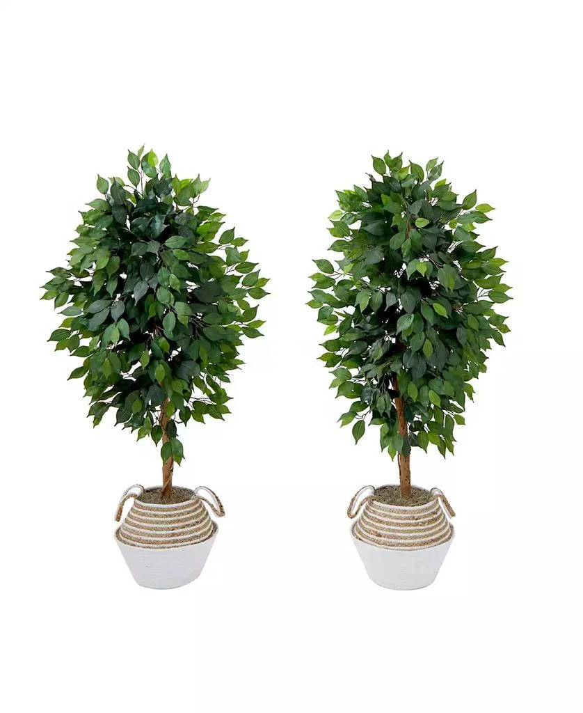 NEARLY NATURAL 54" Artificial Ficus Tree with Double Trunk in Handmade Cotton Jute Basket DIY kit Set of 2 1