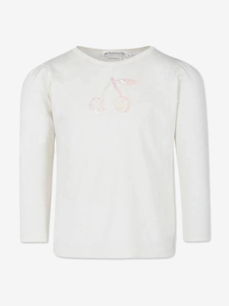 Bonpoint Bonpoint Girls Gracieuse Long Sleeve T-Shirt in White 1