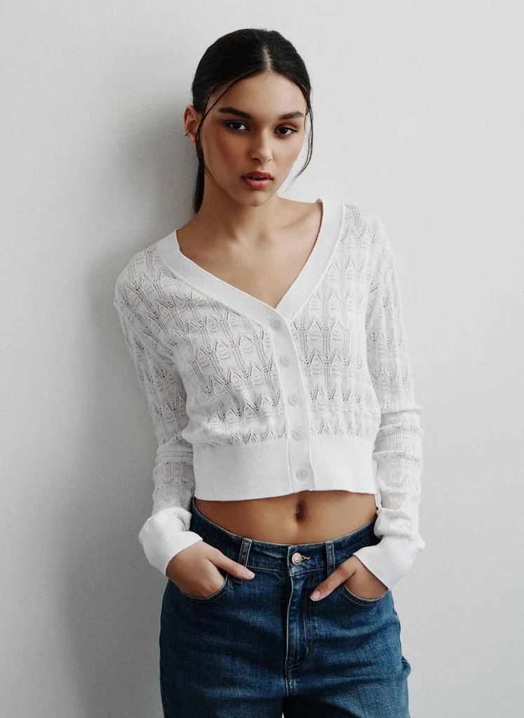 DKNY V-NECK FINE GAUGE POINTELLE CARDIGAN 1