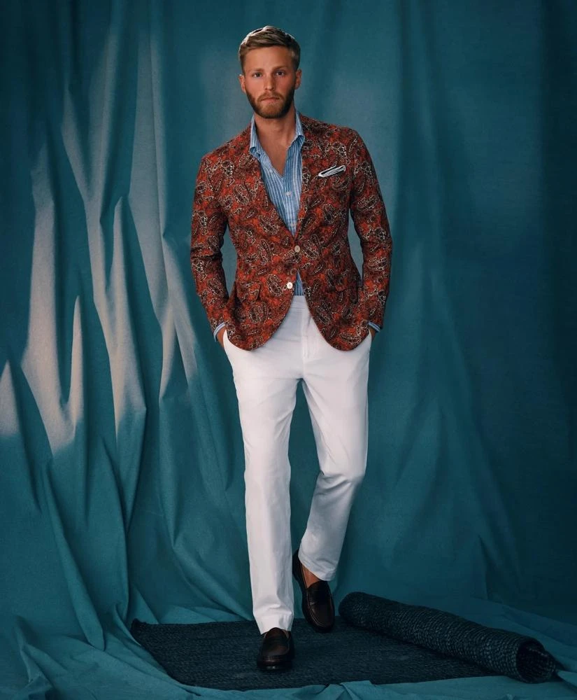 Brooks Brothers Slim Fit Paisley Suit Jacket In Cotton Blend 2