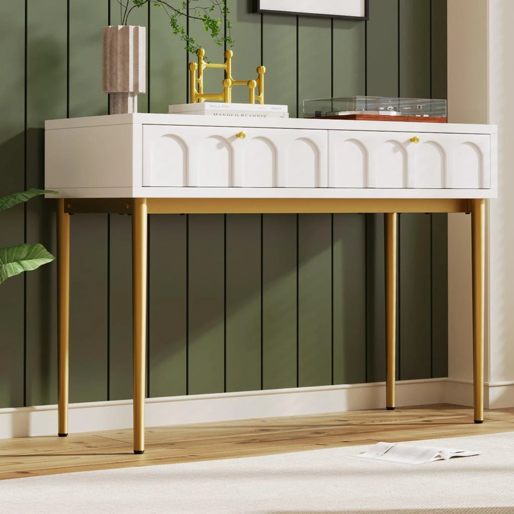 wood and metal dressing table White Wood and Metal Makeup Vanity Set with Mirror and StoolHomary