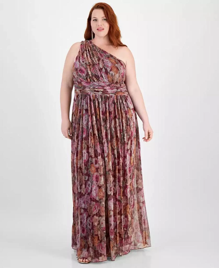 B Darlin Trendy Plus Size Printed One-Shoulder Gown 1