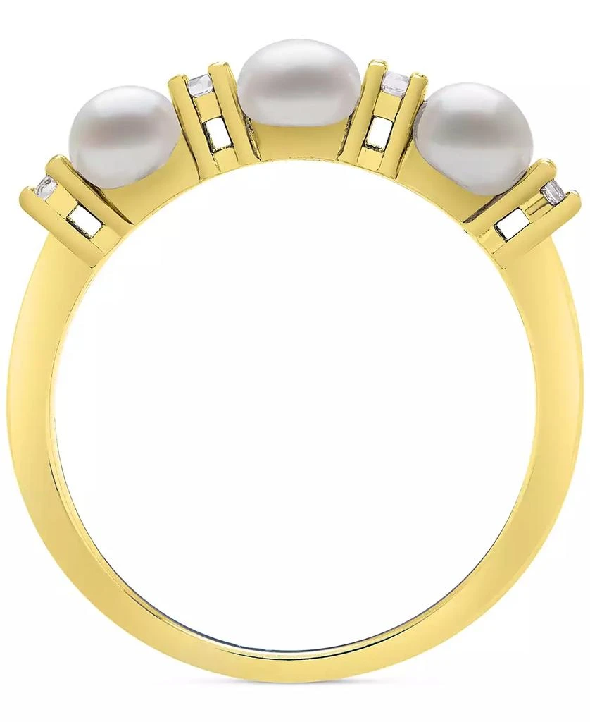 Belle de Mer Cultured Freshwater Button Pearl (4mm) & Lab-Created White Sapphire (1/6 ct. t.w.) Ring in 14k Gold-Plated Sterling Silver 3