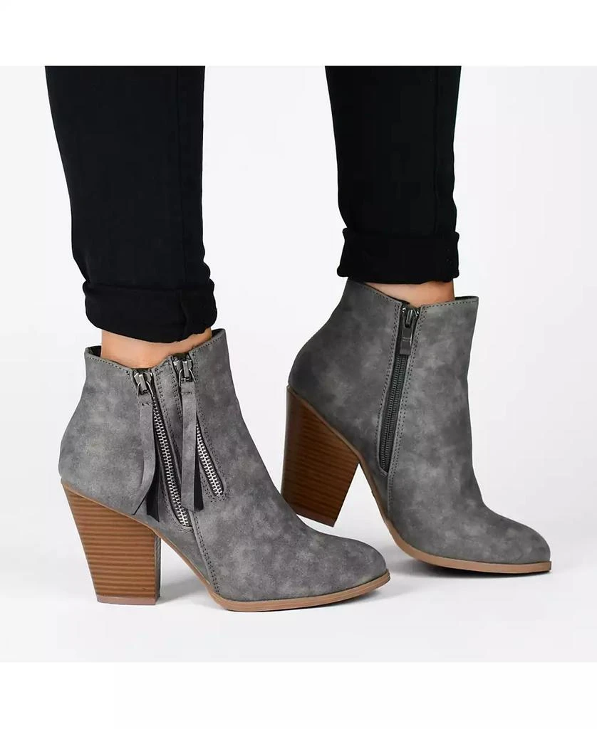 Journee Collection Women's Vally Double Zipper Stacked Heel Ankle Booties 2
