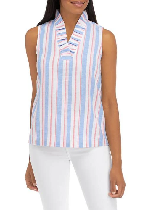 Crown & Ivy™ Ivy Womens Ruffle Neck Striped Top 1