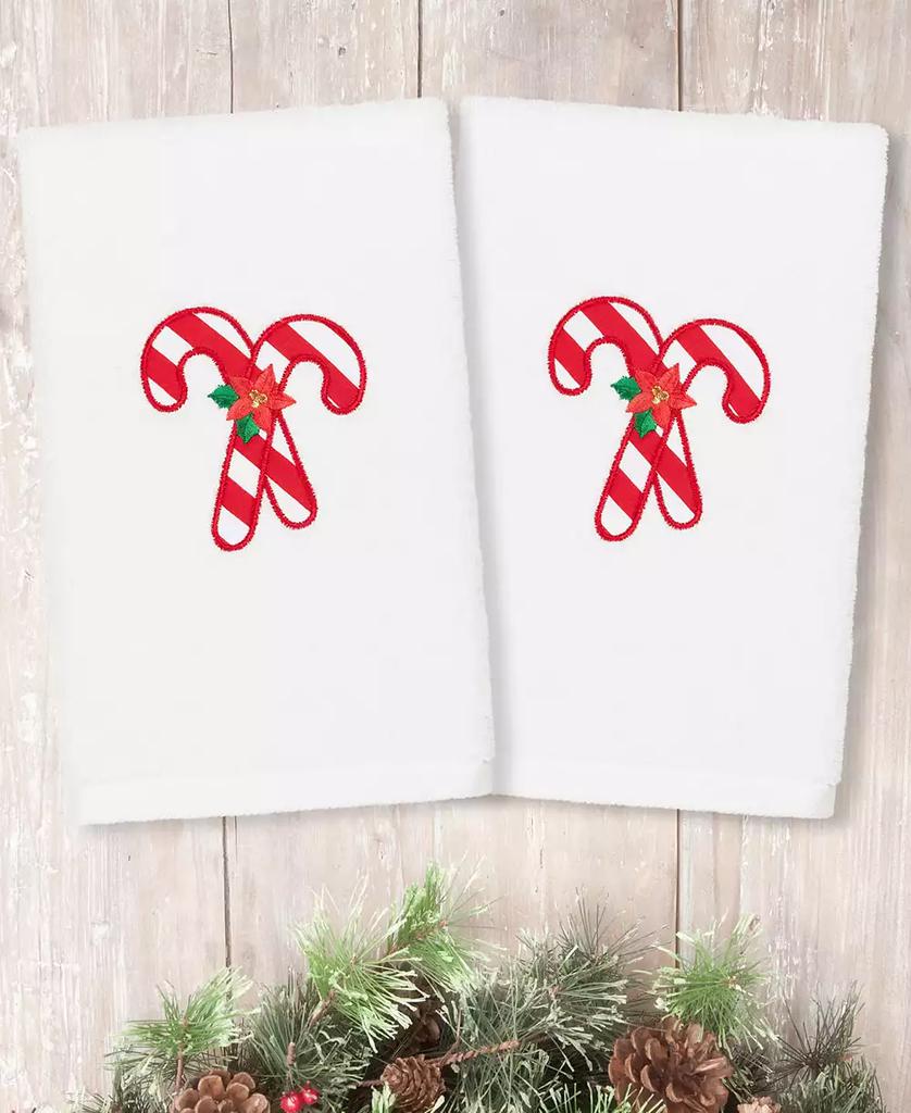 Linum Home Textiles Christmas Candy Canes Embroidered 100% Turkish Cotton 2-Pc.
