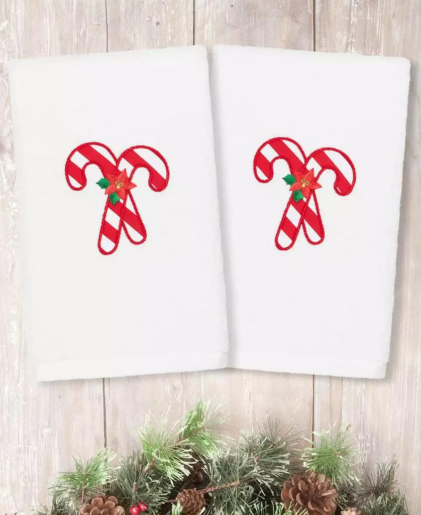 Linum Home Textiles Christmas Candy Canes Embroidered 100% Turkish Cotton 2-Pc. 1