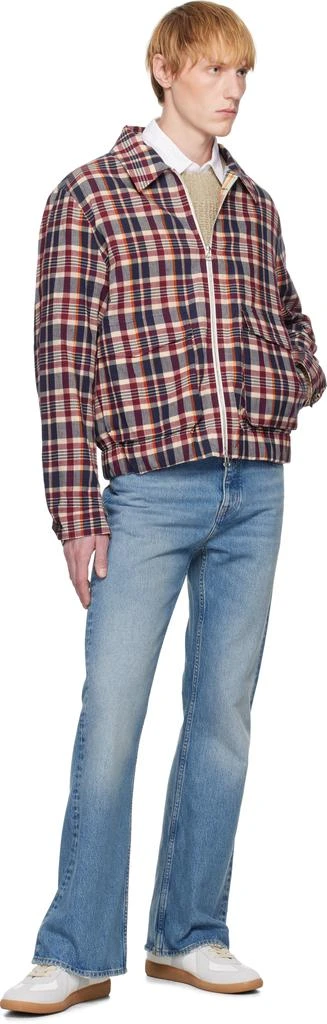 Drake's Red & Navy Waxed Madras Tennis Jacket 4