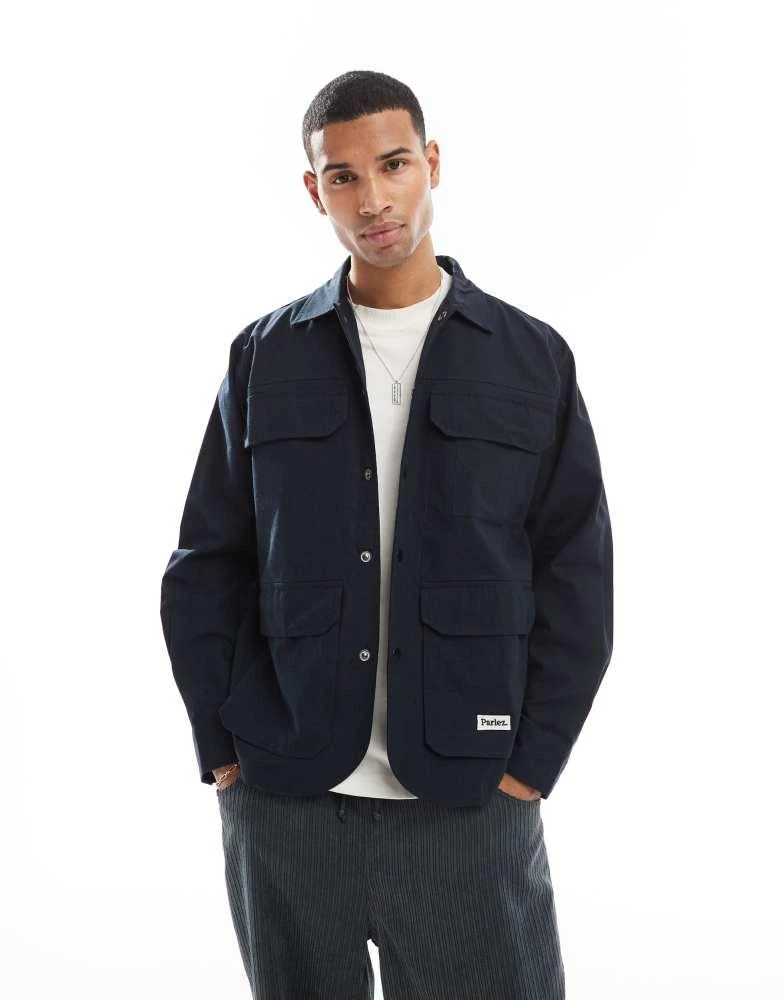 Parlez Parlez utility overshirt in navy  4