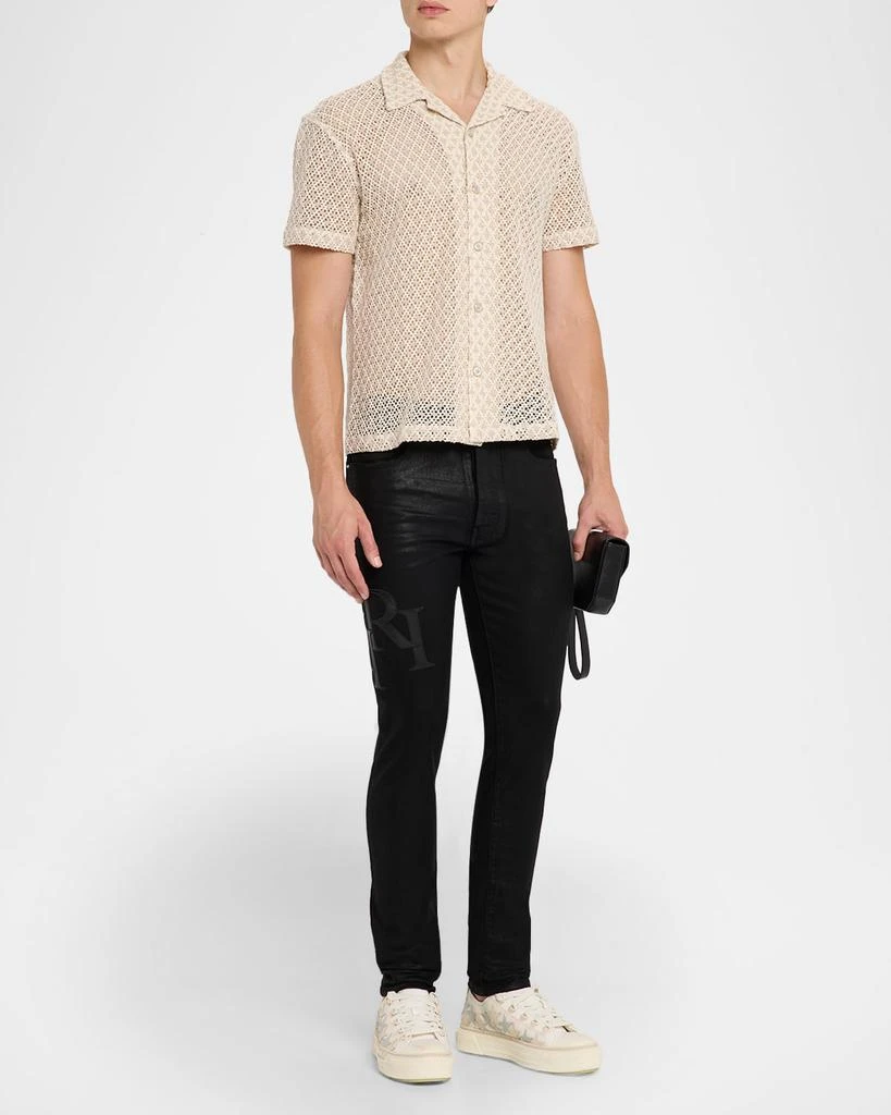 AMIRI Men's Staggered Logo Waxed Skinny Jeans 2