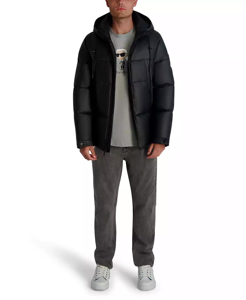 Karl Lagerfeld Paris Men's Midweight Hooded Puffer Pockets Jacket
