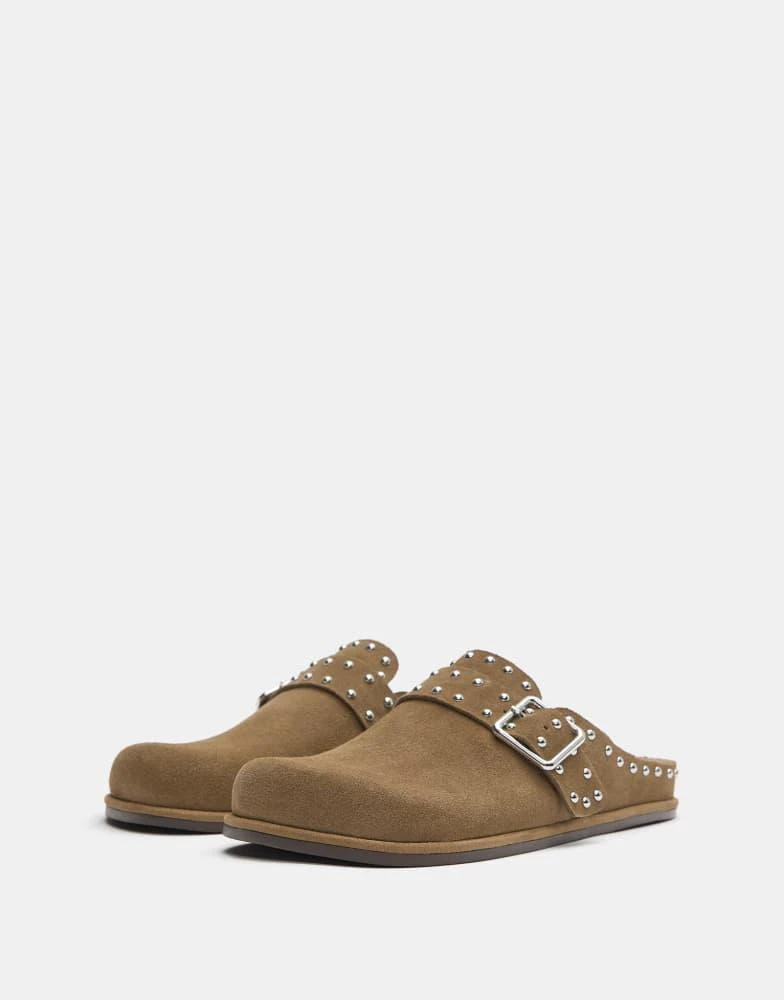 Pull&Bear Pull&Bear Leather clogs in sand