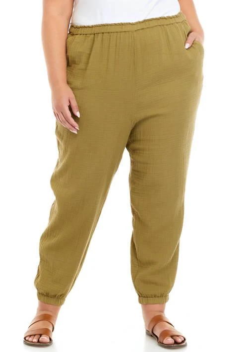 Wonderly Plus Size Cotton Gauze Elastic Cuff Joggers 1