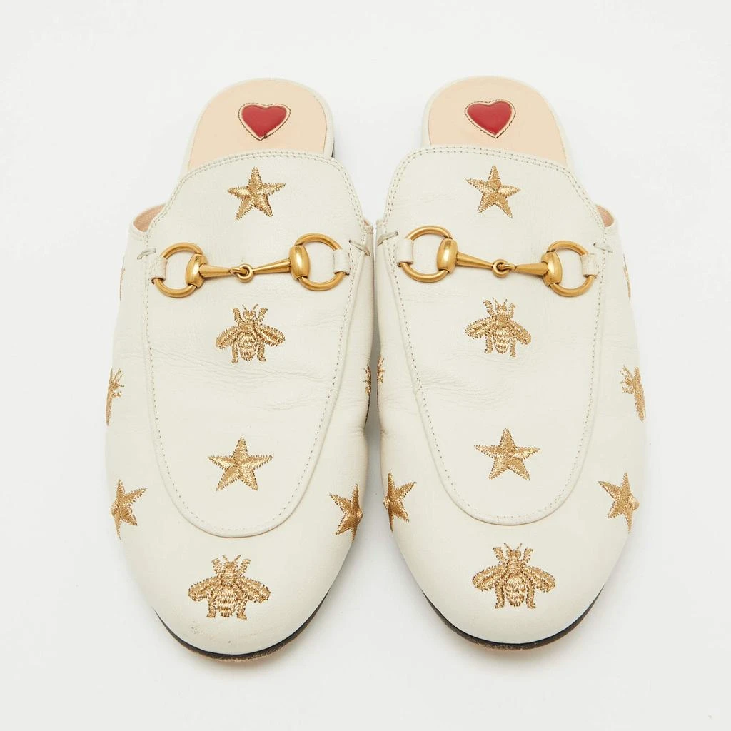 Gucci Gucci White Leather Bee and Star Embroidered Princetown Flat Mules Size 38 3