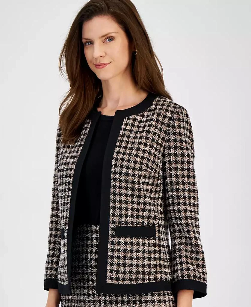 Kasper Petite Plaid Contrast-Framed Open-Front Jacket 4
