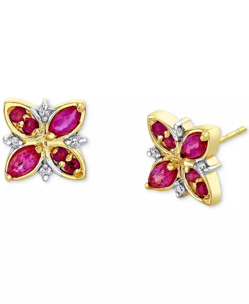 Macy's Ruby (5/8 ct. t.w.) & Diamond (1/20 ct. t.w.) Cluster Stud Earrings in 14k Gold 1