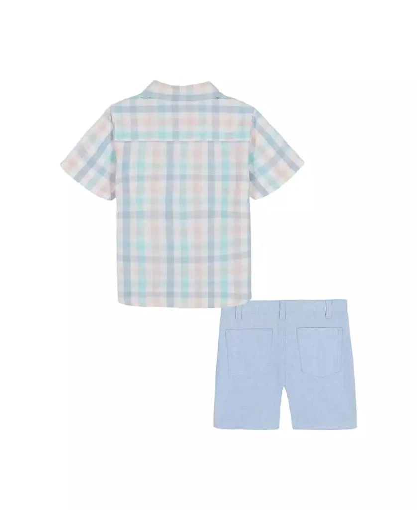 Tommy Hilfiger Toddler Boys 2-Piece Short Sleeve Seersucker Plaid Shirt and Oxford Shorts Set 4