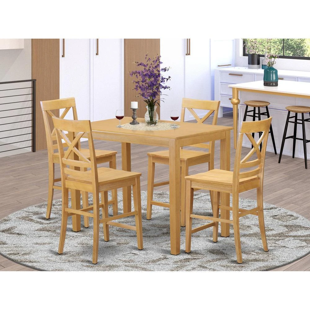 East West Furniture 5 Pc counter height pub set-pub Table and 4 counter height Dining chair
