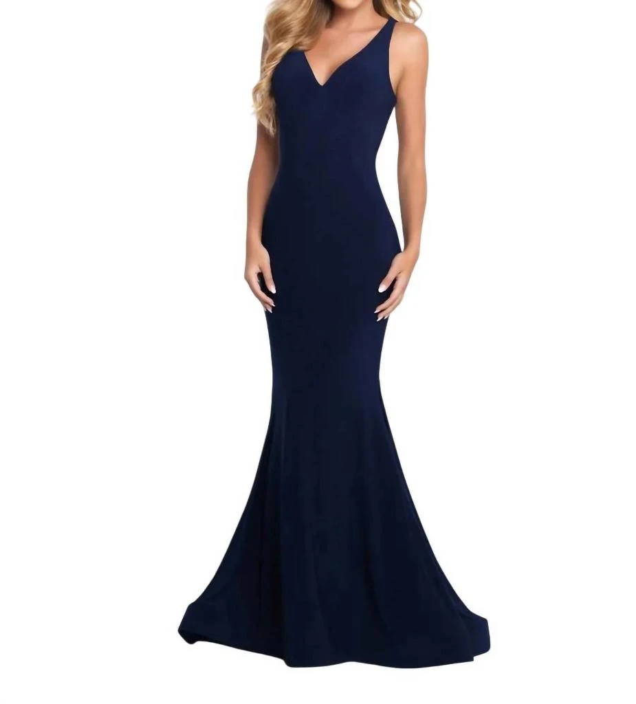Shop Crystal Beaded Back Jersey Prom Dress In Navy on Sale at BeyondStyle   Get 13% Off Crystal Beaded Back Jersey Prom Dress In Navy with Limited-Time  Flash Deals, Exclusive Discounts, and