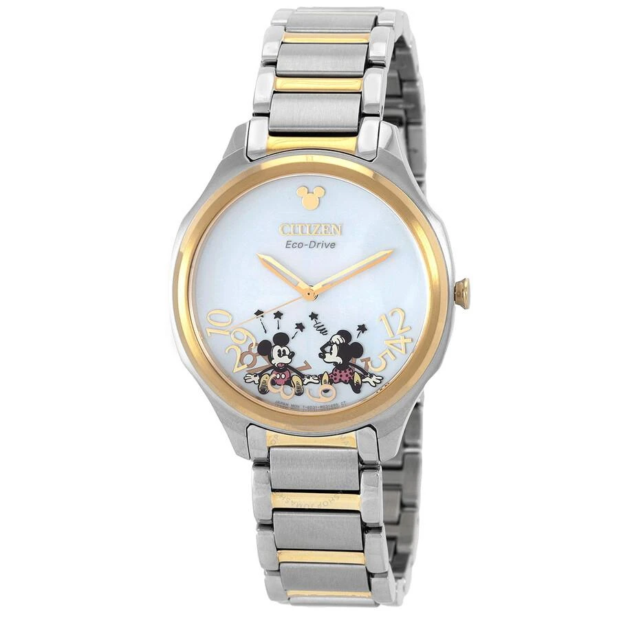 Citizen Falling Mickey & Minnie Silver Dial Two-Tone Ladies Watch EM0754-59W 1