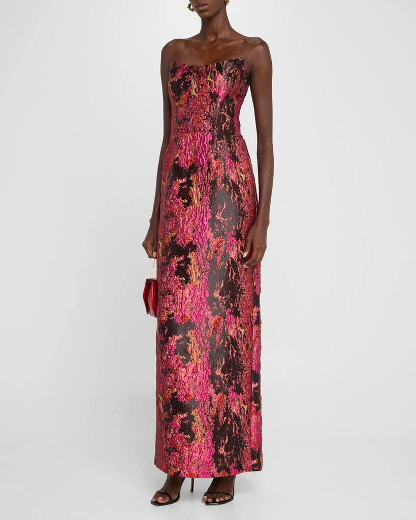 Black Halo Lumina Strapless Metallic Jacquard Column Gown 2