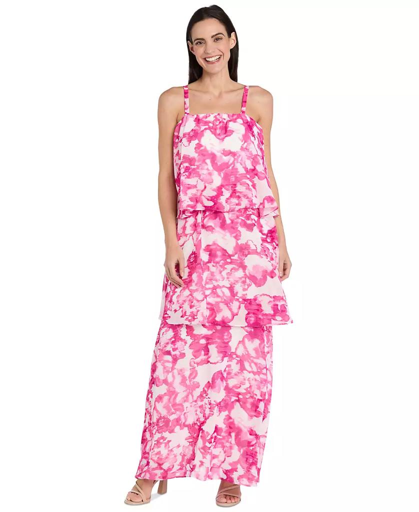 R & M Richards Women's Printed Tiered Chiffon Dress