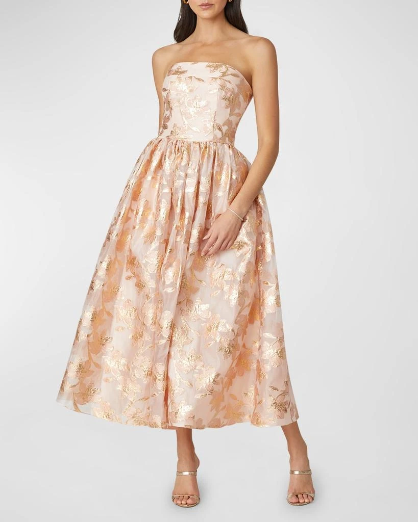 Shoshanna Strapless Floral Jacquard Midi Dress 1