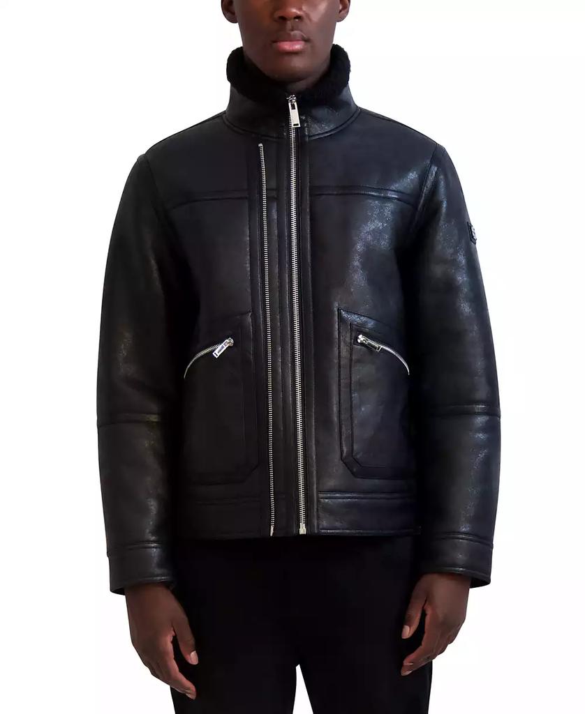 Karl Lagerfeld Paris Men's Faux-Leather Double-Zip Jacket