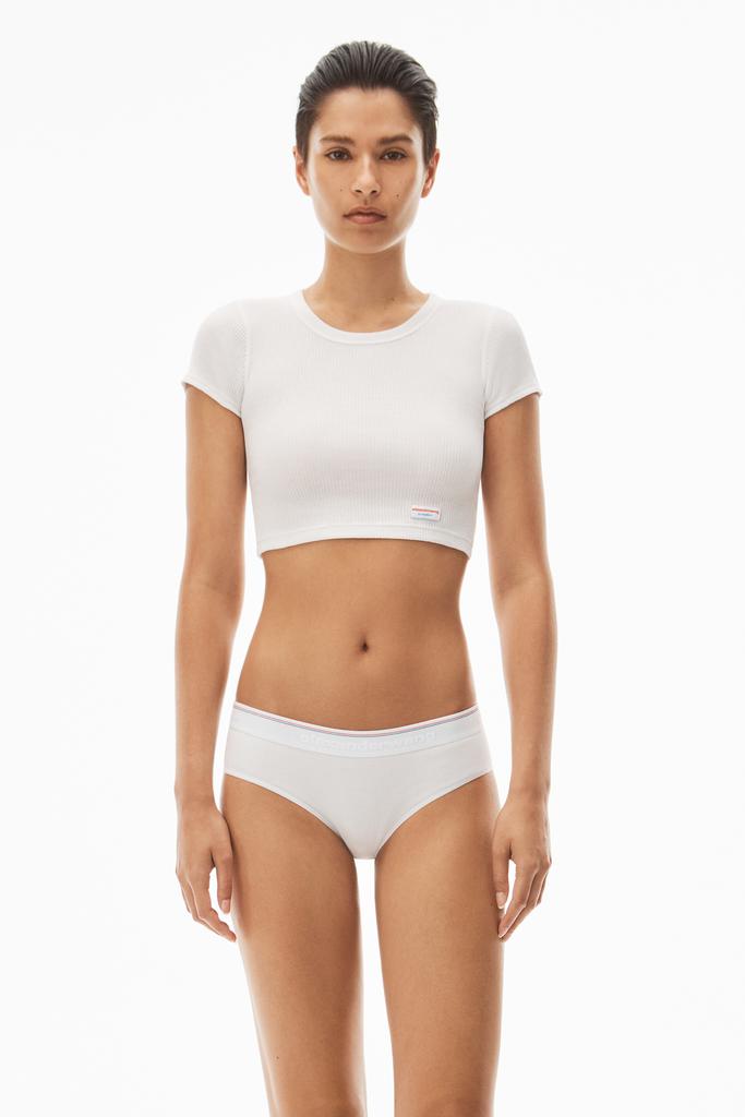 Alexander Wang Cropped Short-Sleeve Tee in Ribbed Cotton Jersey