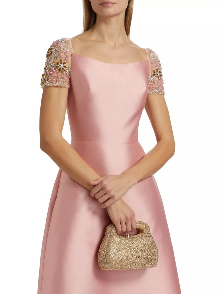 REEM ACRA Embellished-Sleeve Satin A-Line Gown 6