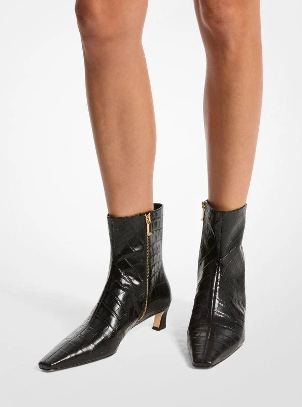 Michael Kors Cosmo Crocodile Embossed Leather Kitten Boot 5