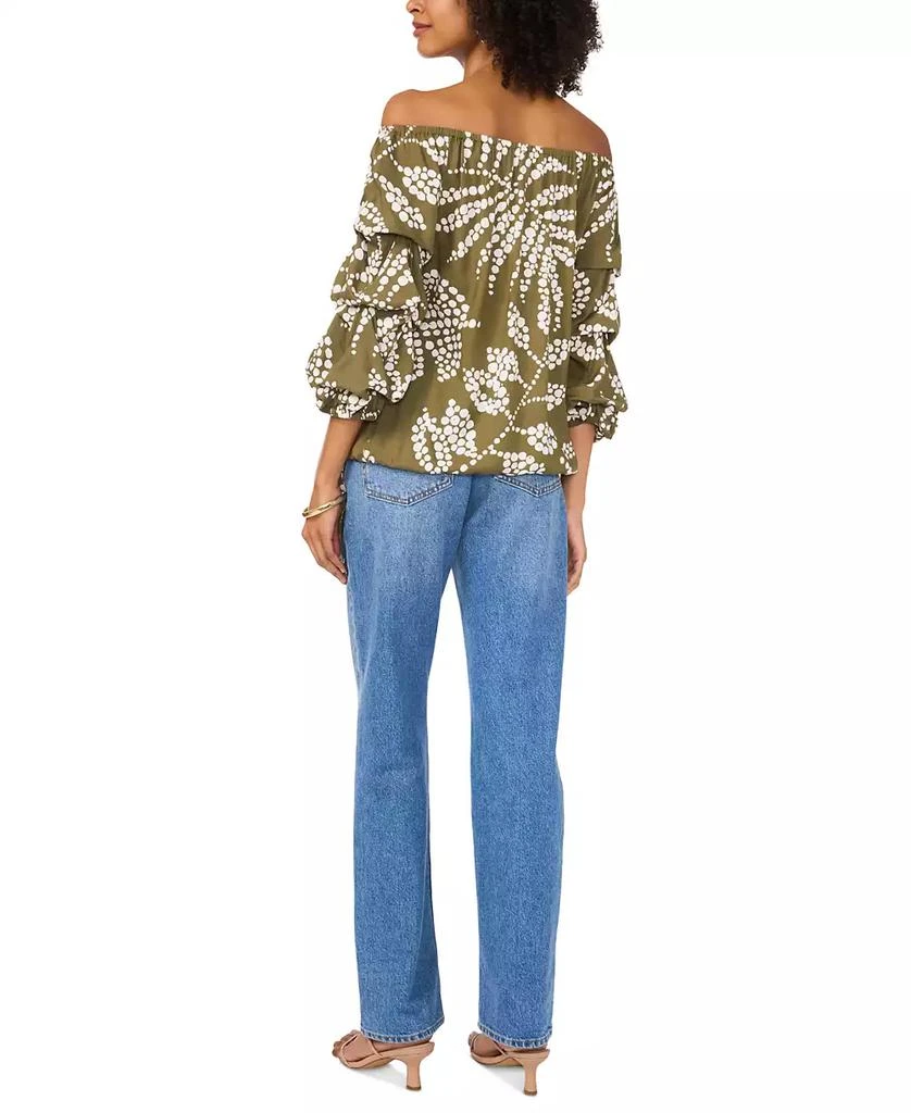 Vince Camuto Women's Tropical-Print Off-The-Shoulder Bubble 3/4-Sleeve Tie-Front Blouse 4