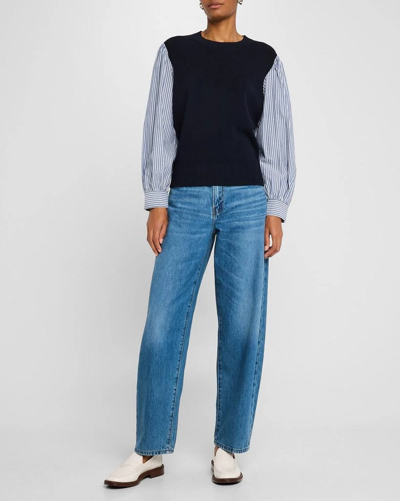 VANESSA BRUNO Striped-Sleeve Mixed Media Blouse 2