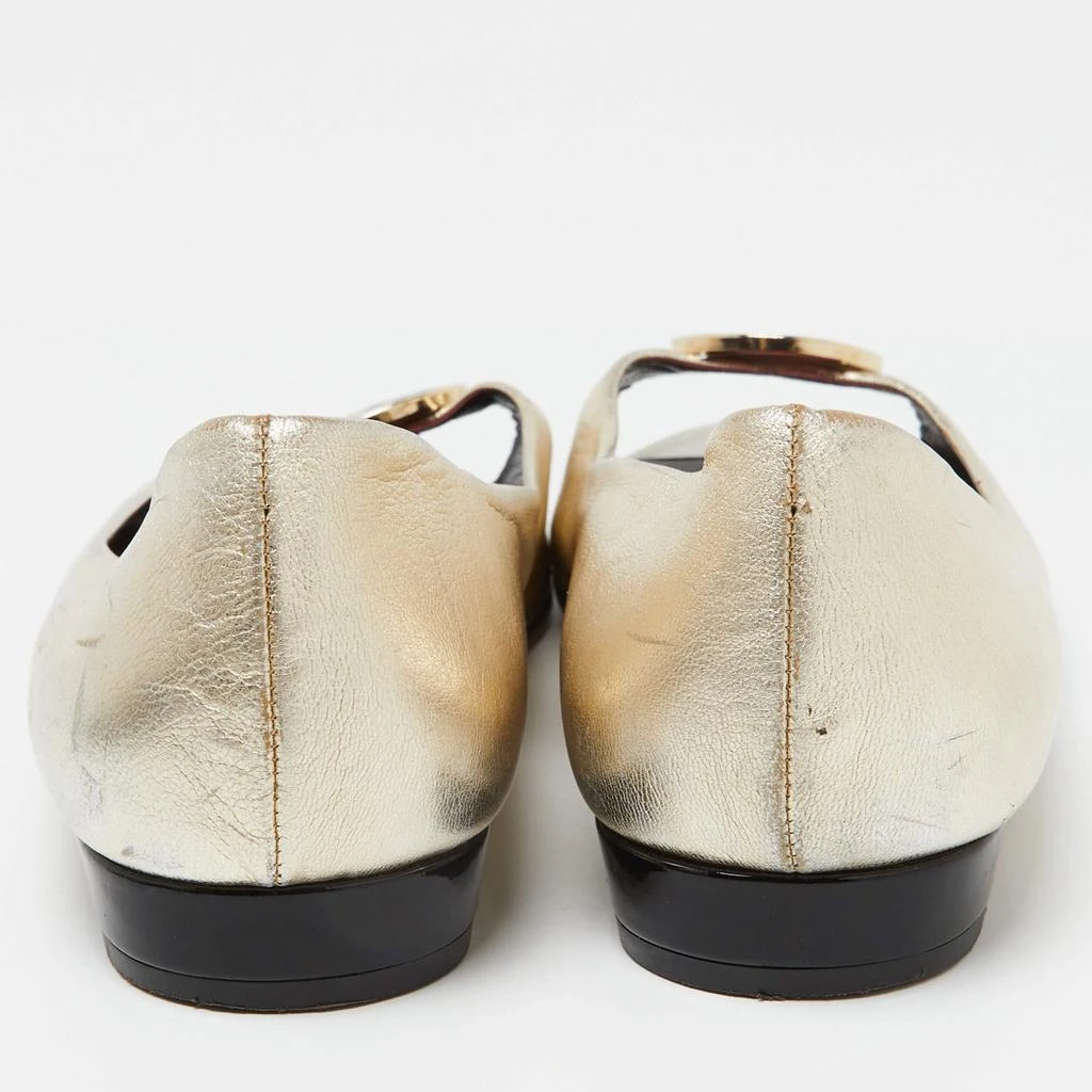 CH Carolina Herrera CH Carolina Herrera Gold Leather Logo Peep-Toe Ballet Flats Size 38 5