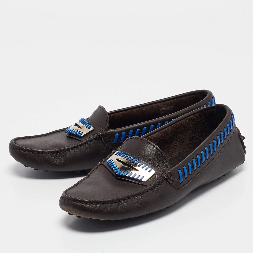 Tod's Tod's Dark Brown Leather Whip Stitch Trim Detail Penny Loafers Size 37 2