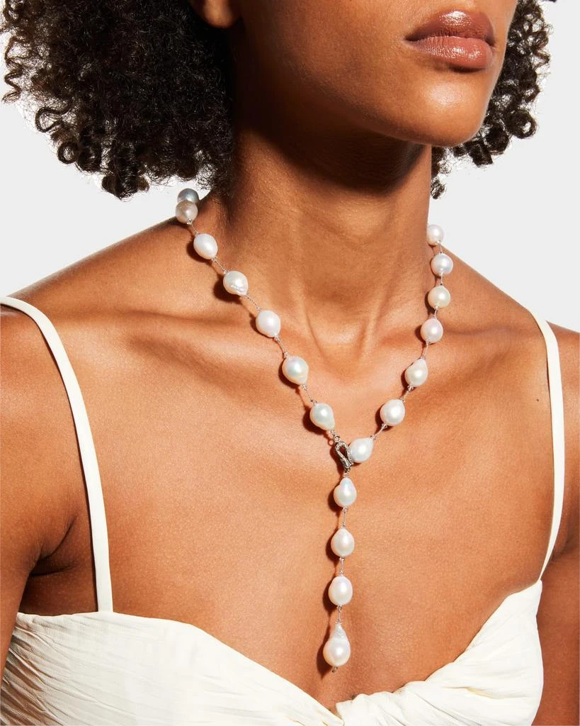 Margo Morrison Pearl Lariat with Diamond Snake Clasp 2
