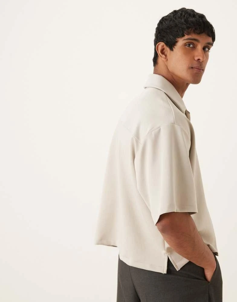 ASOS ASOS DESIGN 90s oversized boxy shirt in scuba in beige co ord 3