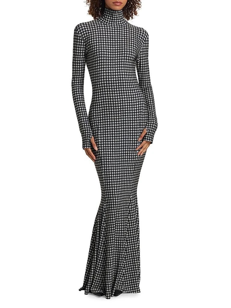 Norma Kamali Houndstooth Turtleneck Fishtail Gown 3