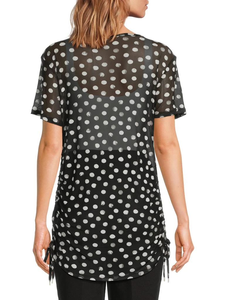 BCBG Polka-Dot Side-Ruch Mesh Top 2