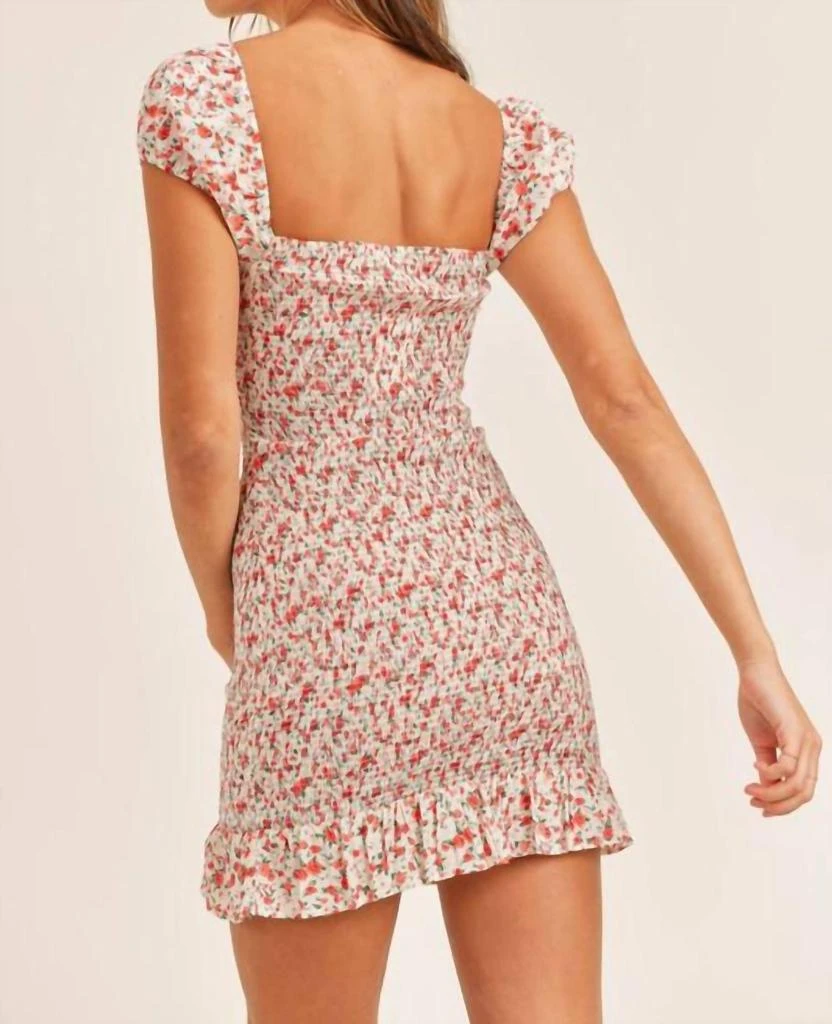 MABLE Blossom Floral Print Smocked Front Cutout Mini Dress In Red 5