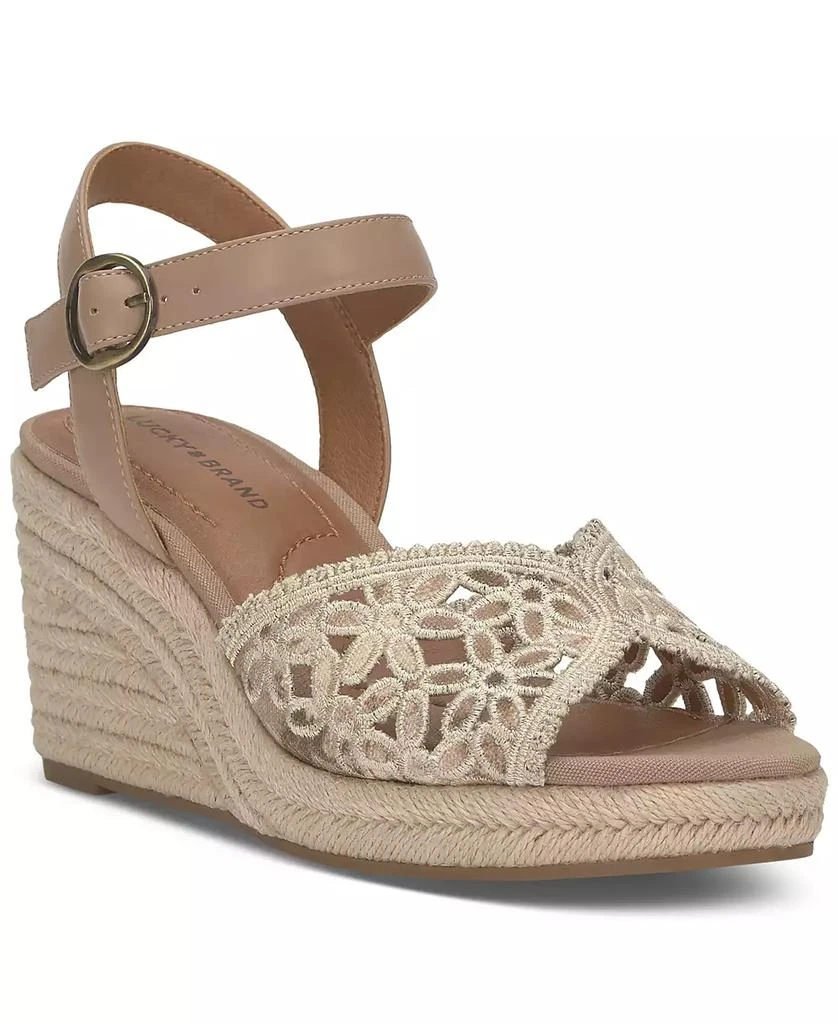 Lucky Brand Women's Coyna Floral Lace Platform Espadrille Wedge Sandals 1