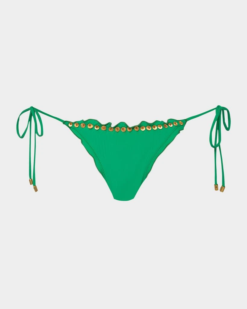 PQ Swim Embroidered Lettuce Edge Tie Full Bikini Bottoms 1